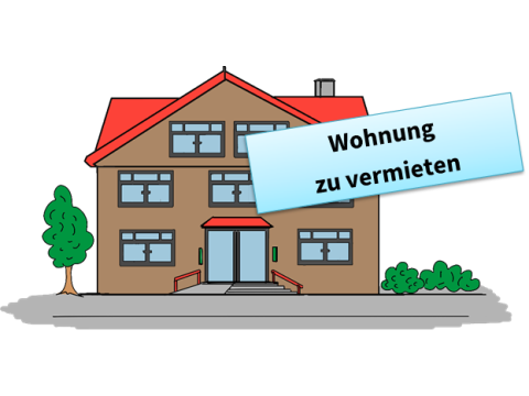 Haus mit Schild: Wohnung zu vermieten